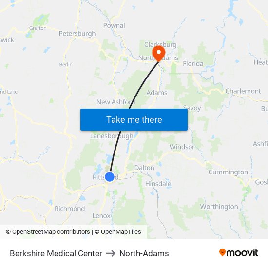 Berkshire Medical Center to North-Adams map