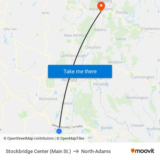 Stockbridge Center (Main St.) to North-Adams map