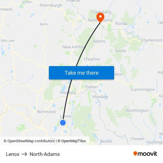 Lenox to North-Adams map