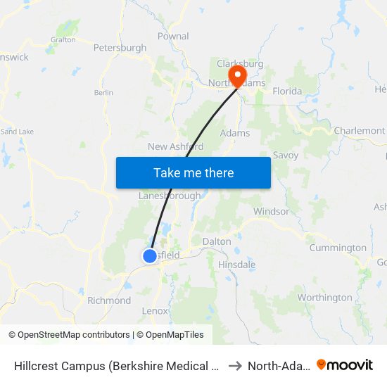Hillcrest Campus (Berkshire Medical Center) to North-Adams map