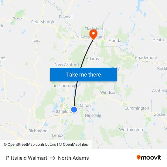 Pittsfield Walmart to North-Adams map
