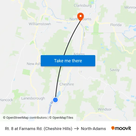 Rt. 8 at Farnams Rd. (Cheshire Hills) to North-Adams map