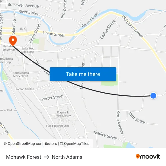 Mohawk Forest to North-Adams map