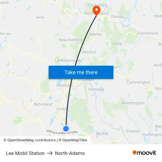 Lee Mobil Station to North-Adams map
