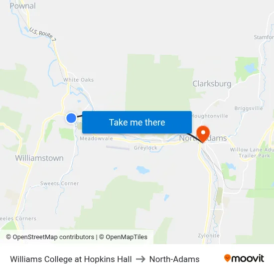 Williams College at Hopkins Hall to North-Adams map