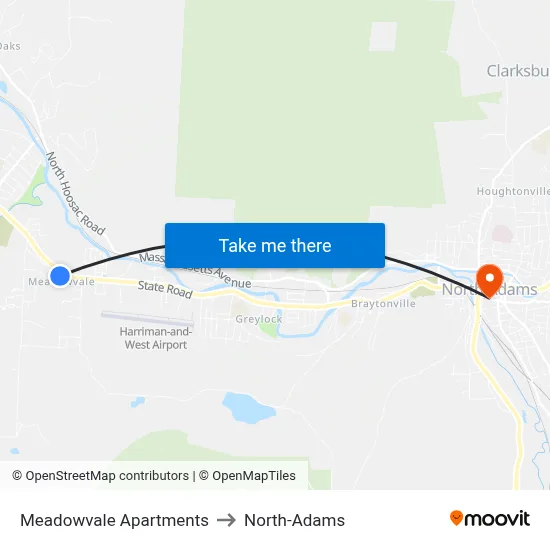 Meadowvale Apartments to North-Adams map