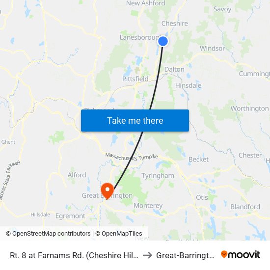 Rt. 8 at Farnams Rd. (Cheshire Hills) to Great-Barrington map