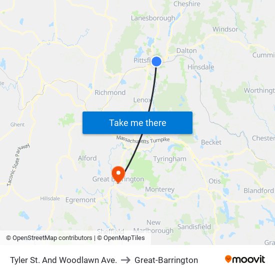 Tyler St. And Woodlawn Ave. to Great-Barrington map