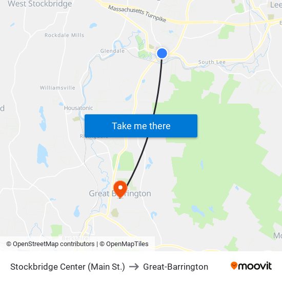 Stockbridge Center (Main St.) to Great-Barrington map