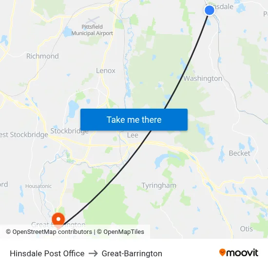 Hinsdale Post Office to Great-Barrington map