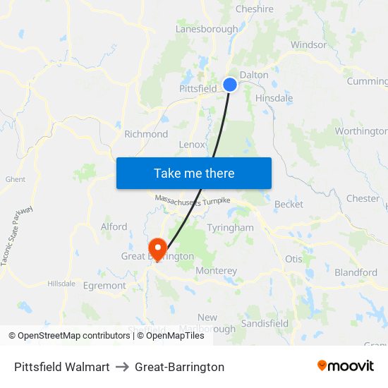 Pittsfield Walmart to Great-Barrington map