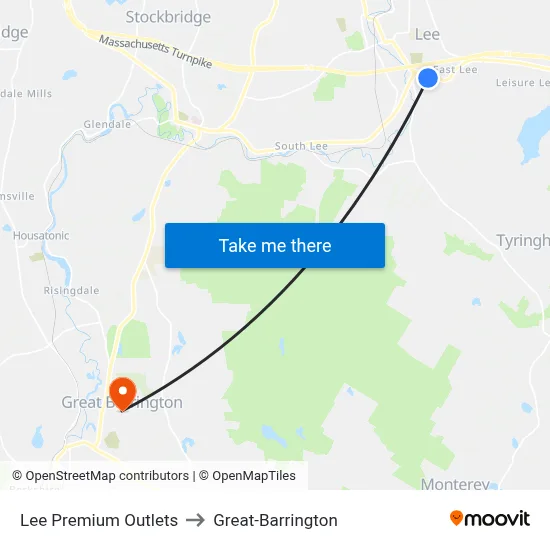 Lee Premium Outlets to Great-Barrington map