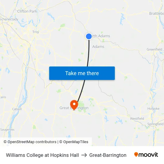Williams College at Hopkins Hall to Great-Barrington map