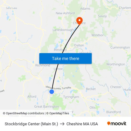 Stockbridge Center (Main St.) to Cheshire MA USA map