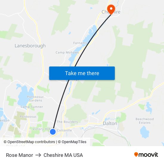 Rose Manor to Cheshire MA USA map