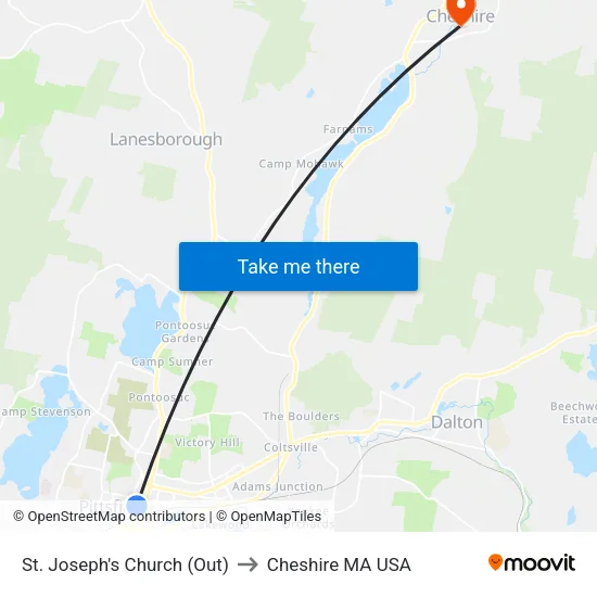 St. Joseph's Church (Out) to Cheshire MA USA map