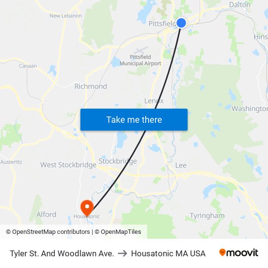 Tyler St. And Woodlawn Ave. to Housatonic MA USA map