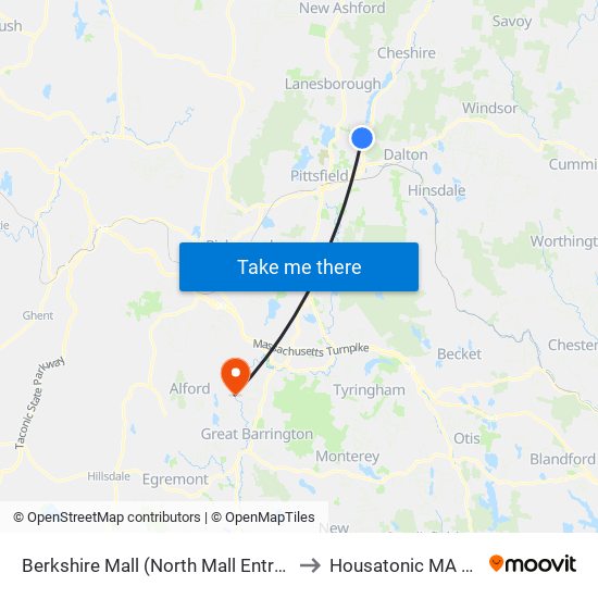 Berkshire Mall (North Mall Entrance) to Housatonic MA USA map