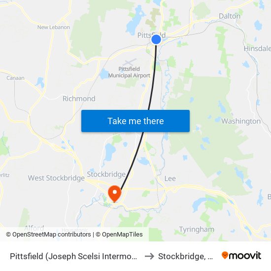 Pittsfield (Joseph Scelsi Intermodal) to Stockbridge, MA map