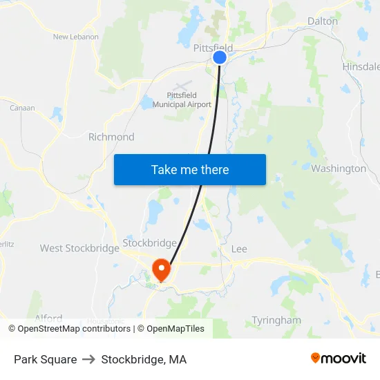 Park Square to Stockbridge, MA map