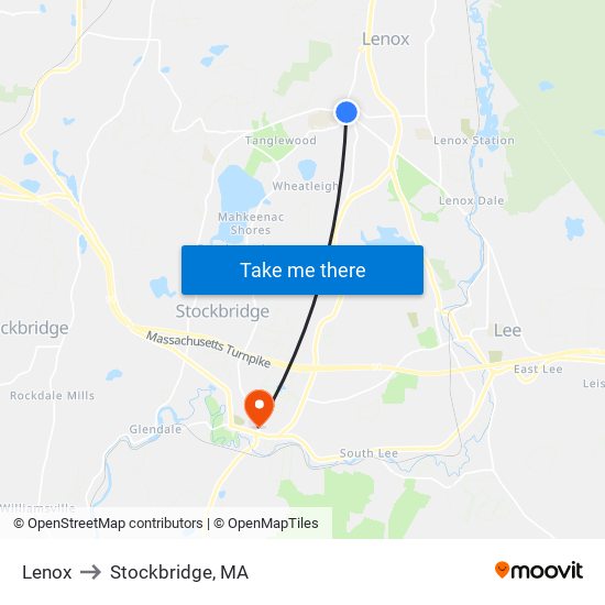 Lenox to Stockbridge, MA map