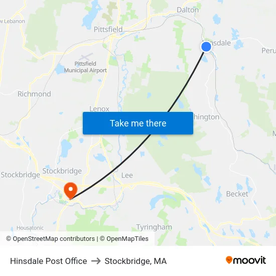 Hinsdale Post Office to Stockbridge, MA map