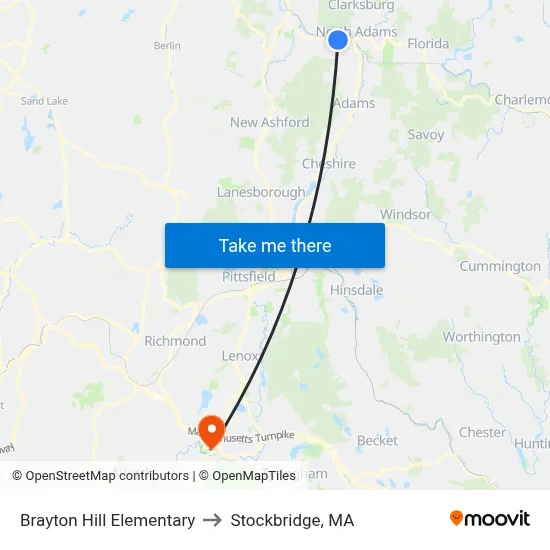Brayton Hill Elementary to Stockbridge, MA map