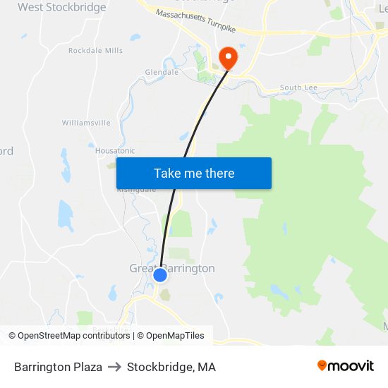 Barrington Plaza to Stockbridge, MA map