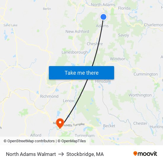 North Adams Walmart to Stockbridge, MA map