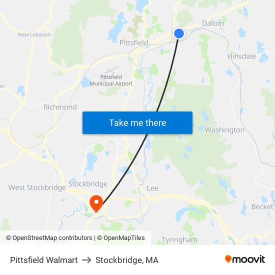 Pittsfield Walmart to Stockbridge, MA map