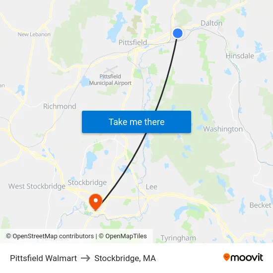 Pittsfield Walmart to Stockbridge, MA map