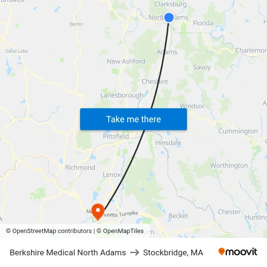 Berkshire Medical North Adams to Stockbridge, MA map
