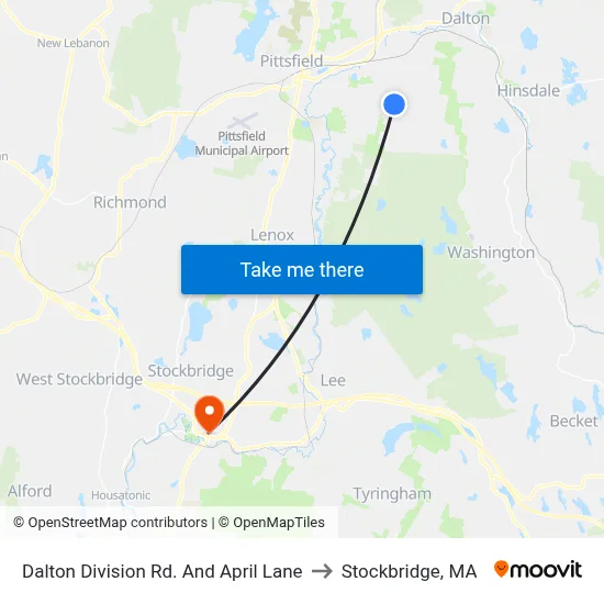 Dalton Division Rd. And April Lane to Stockbridge, MA map