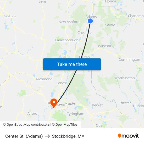 Center St. (Adams) to Stockbridge, MA map
