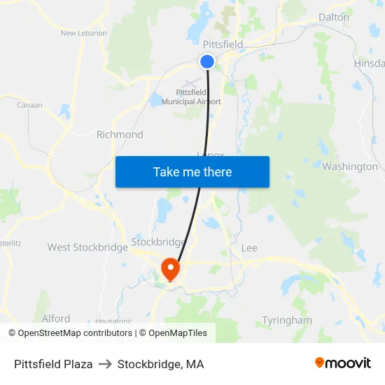 Pittsfield Plaza to Stockbridge, MA map