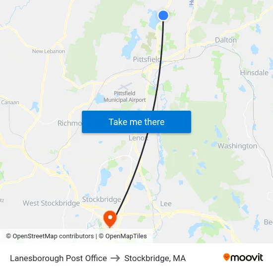 Lanesborough Post Office to Stockbridge, MA map