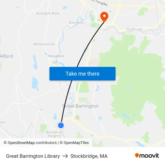 Great Barrington Library to Stockbridge, MA map