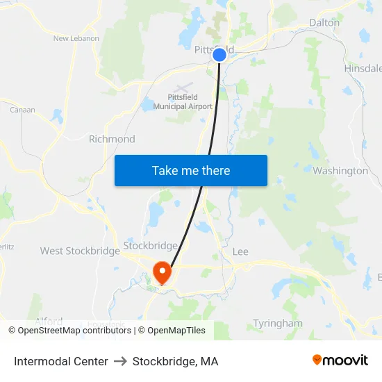 Intermodal Center to Stockbridge, MA map
