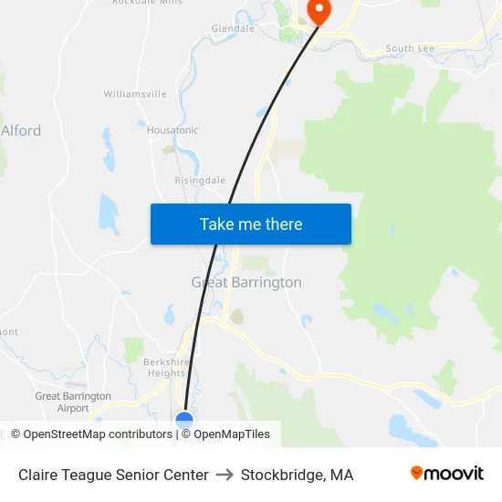 Claire Teague Senior Center to Stockbridge, MA map