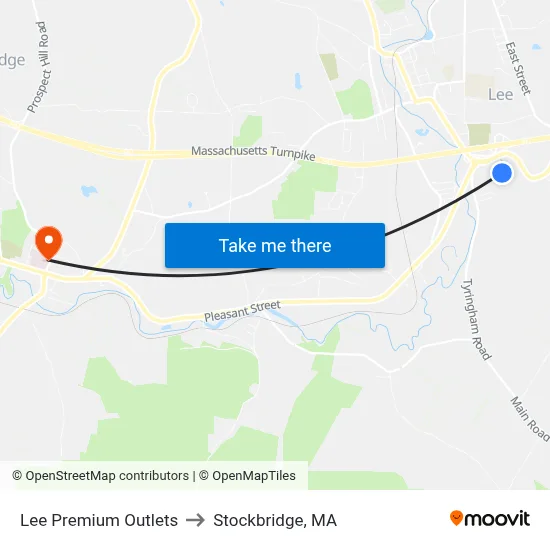 Lee Premium Outlets to Stockbridge, MA map
