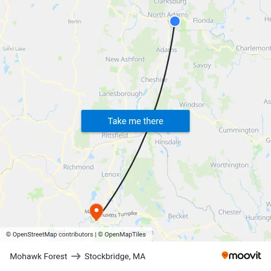 Mohawk Forest to Stockbridge, MA map