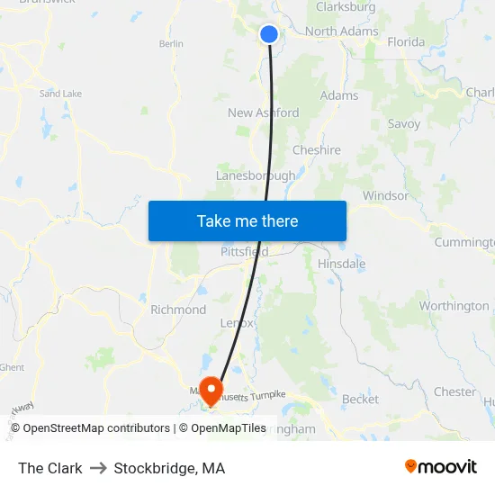 The Clark to Stockbridge, MA map