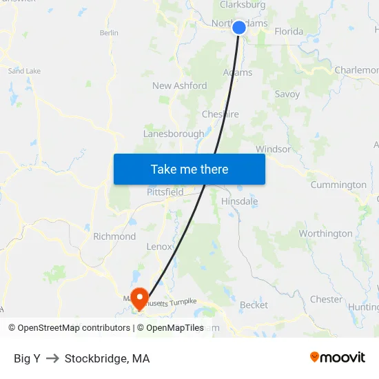 Big Y to Stockbridge, MA map