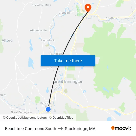Beachtree Commons South to Stockbridge, MA map