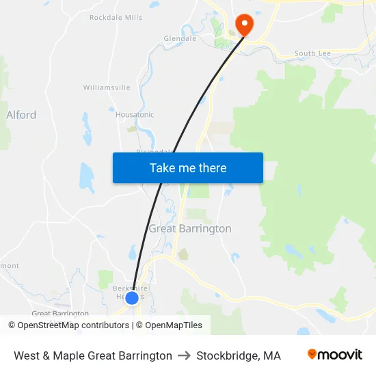 West & Maple Great Barrington to Stockbridge, MA map