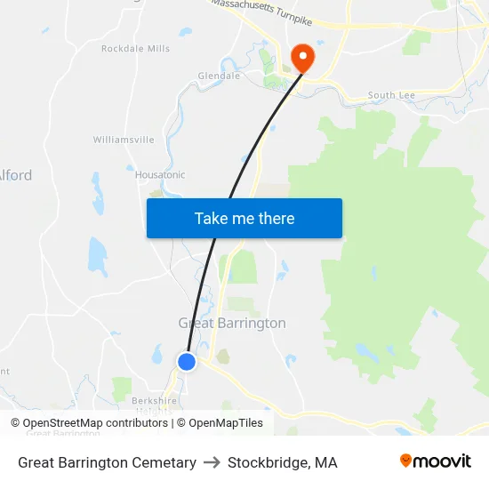 Great Barrington Cemetary to Stockbridge, MA map