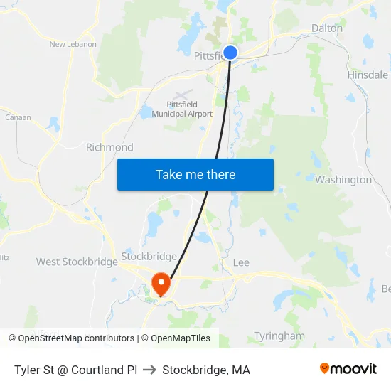 Tyler St @ Courtland Pl to Stockbridge, MA map