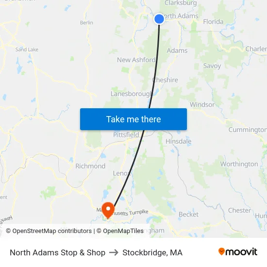 North Adams Stop & Shop to Stockbridge, MA map