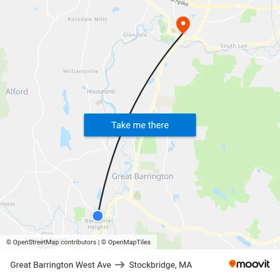 Great Barrington West Ave to Stockbridge, MA map