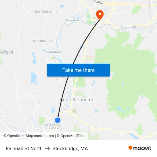 Railroad St North to Stockbridge, MA map